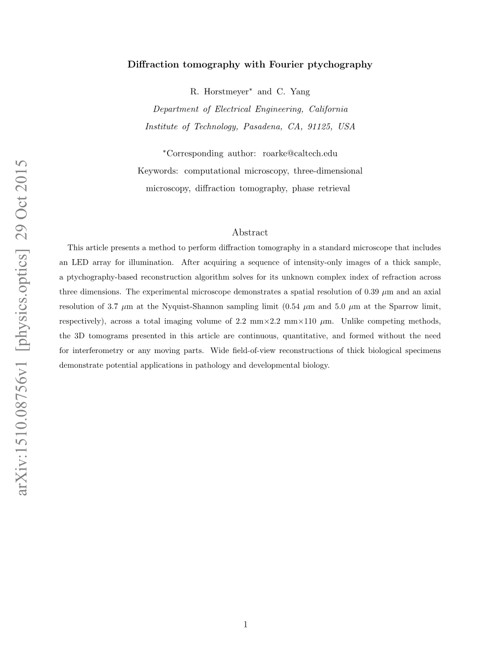 Arxiv:1510.08756V1 [Physics.Optics] 29 Oct 2015