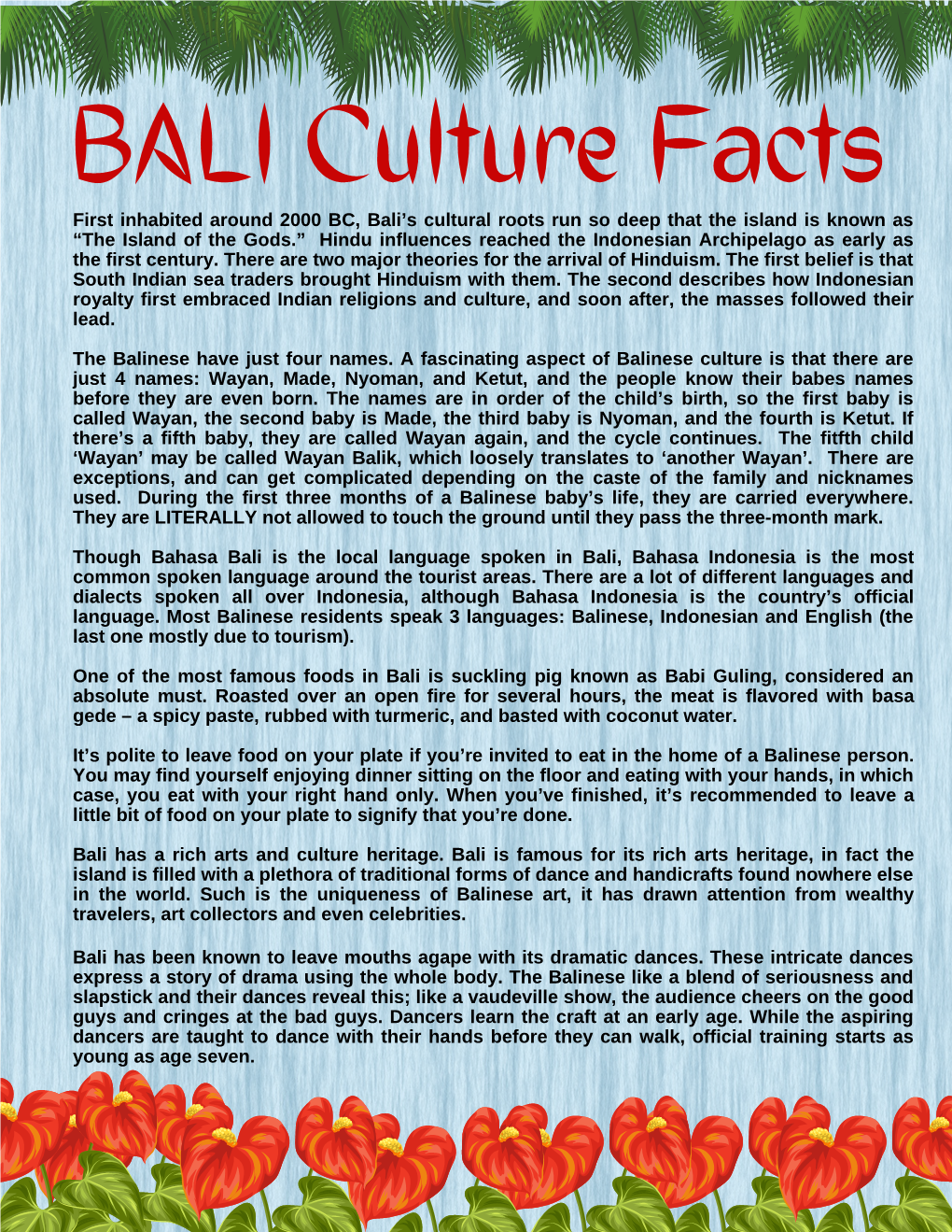 BALI Culture Facts