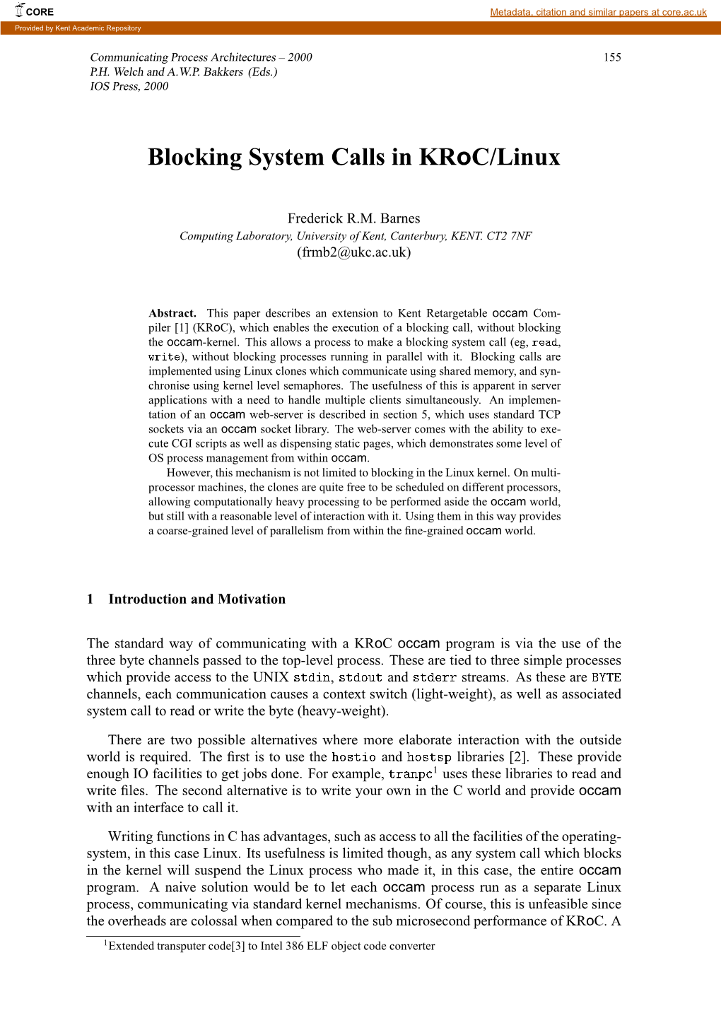 Blocking System Calls in Kroc/Linux