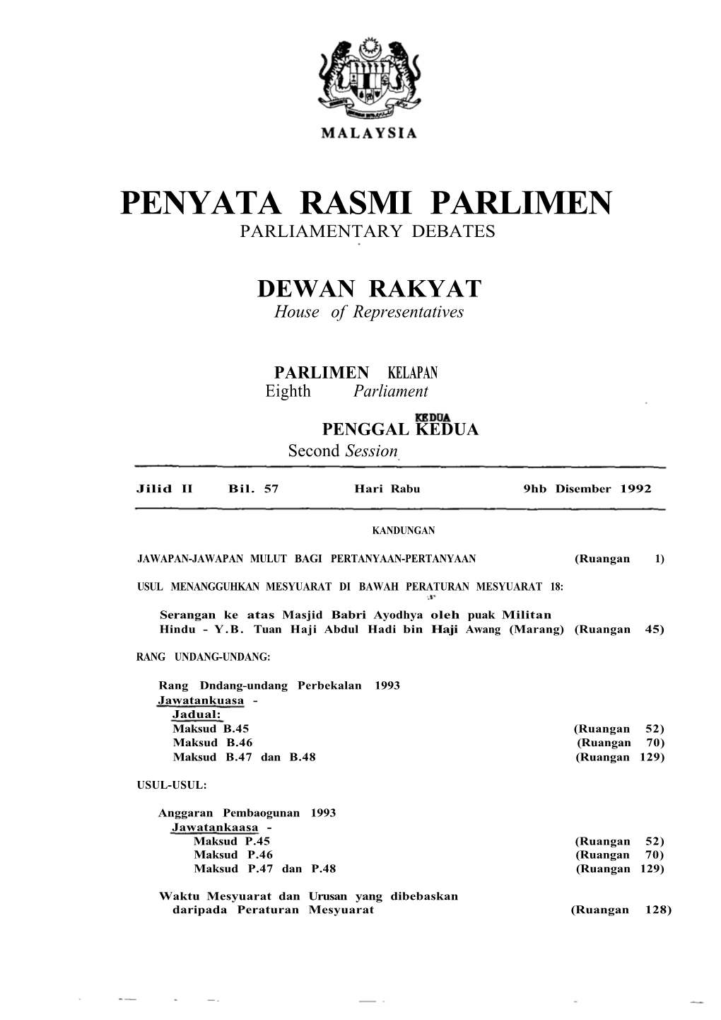 Penyata Rasmi Parlimen Parliamentary Debates