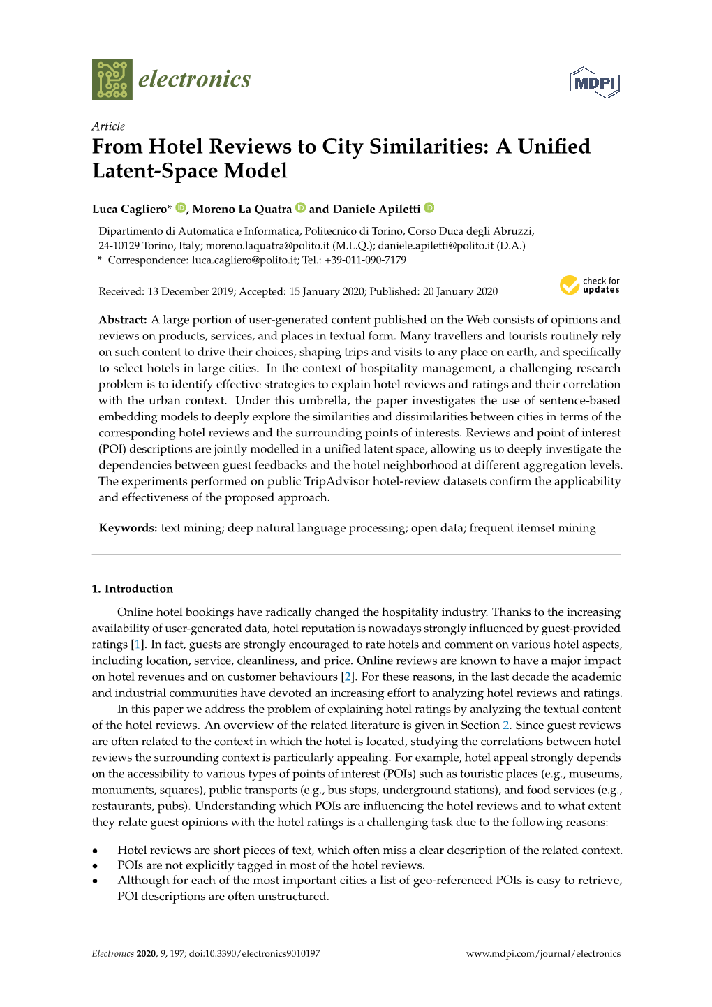 From Hotel Reviews to City Similarities: a Unified Latent-Space