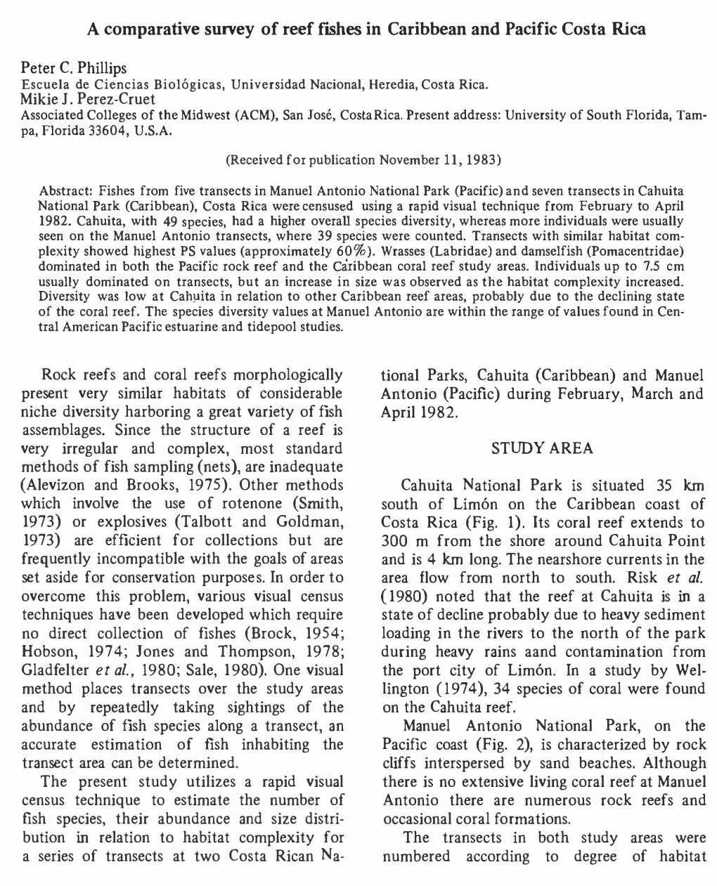 A Comparative Survey of Reef in Caribbean and Pacific Costa Rica