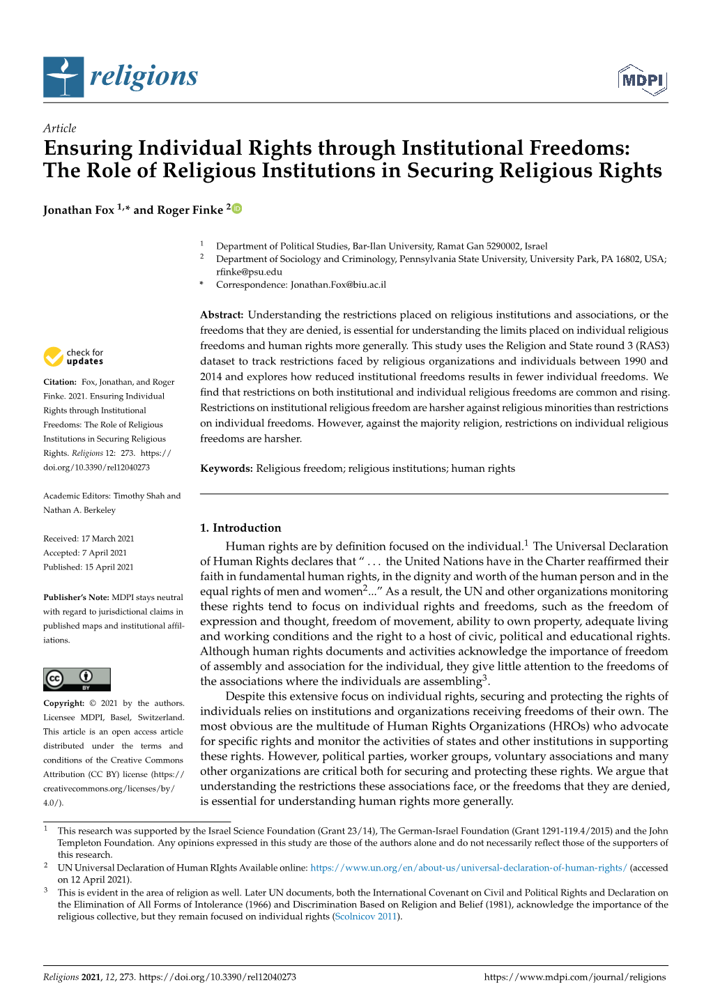 The Role of Religious Institutions in Securing Religious Rights