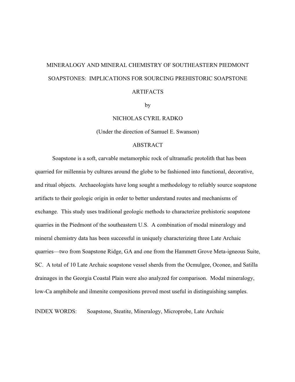 Mineralogy and Mineral Chemistry of Southeastern Piedmont