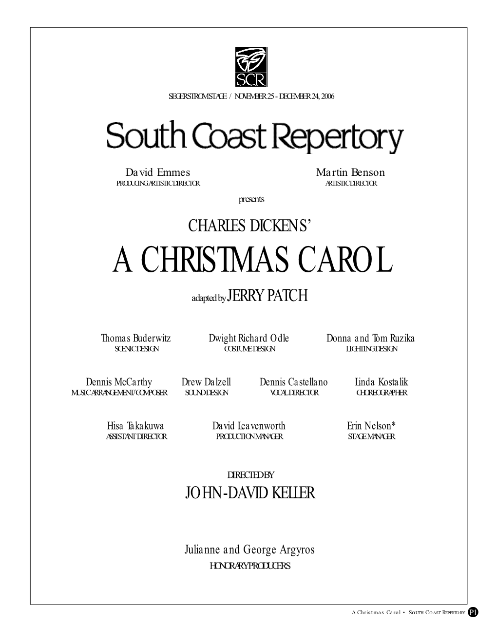 A CHRISTMAS CAROL Adapted by JERRY PATCH