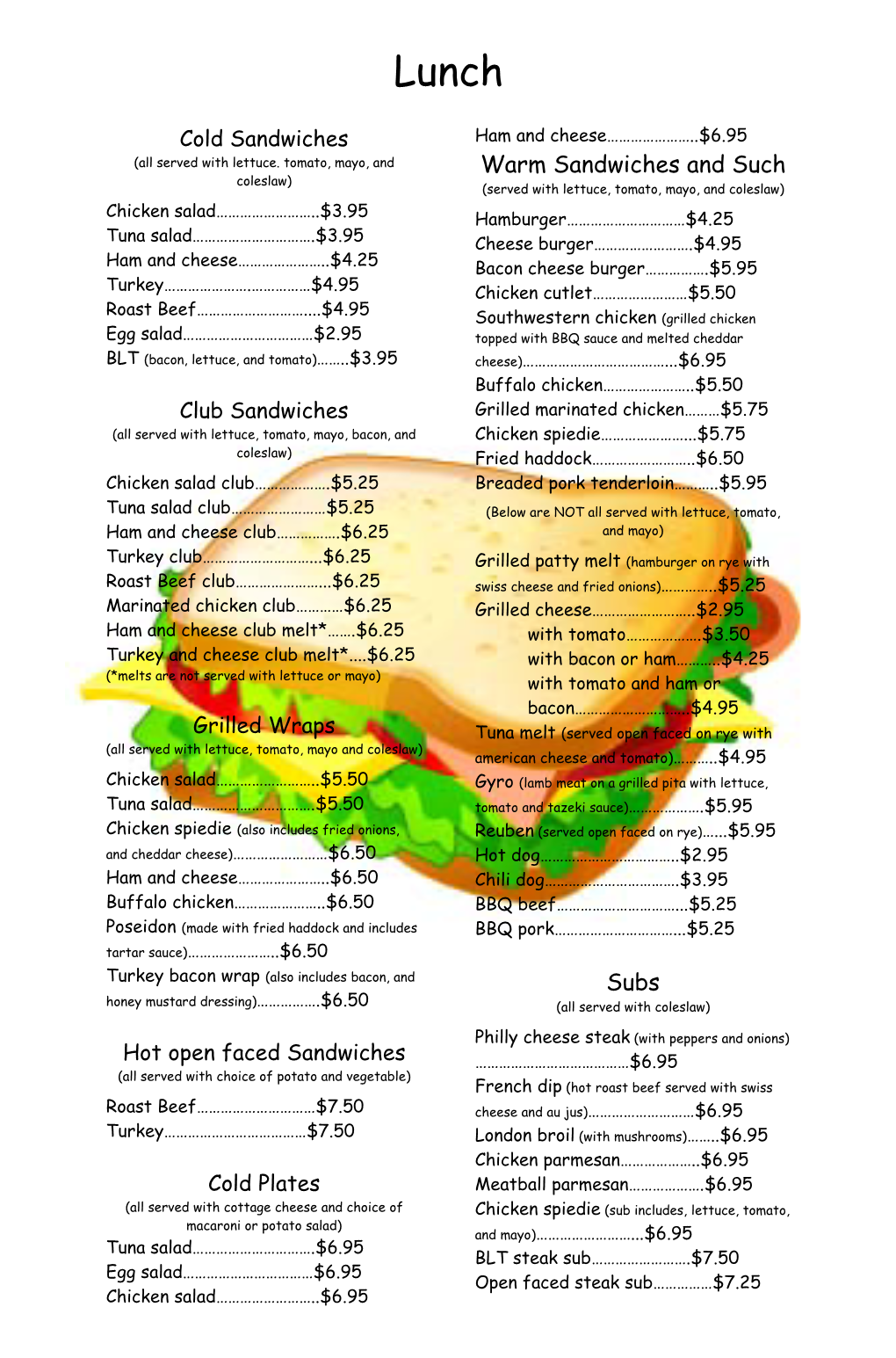 Lunch and Dinner Menu