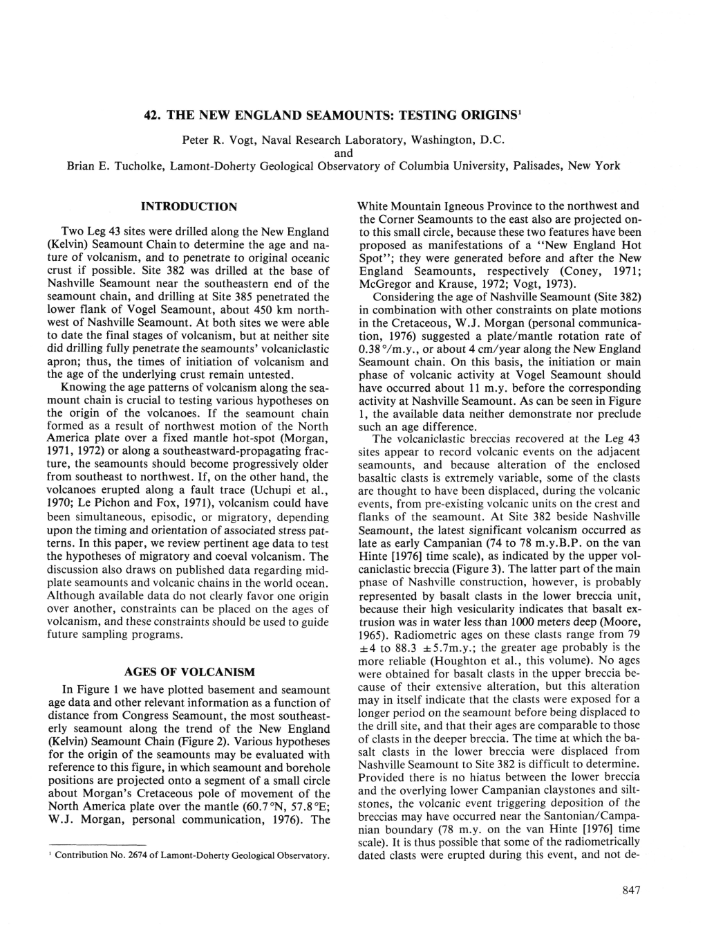 42. the NEW ENGLAND SEAMOUNTS: TESTING ORIGINS1 Peter R