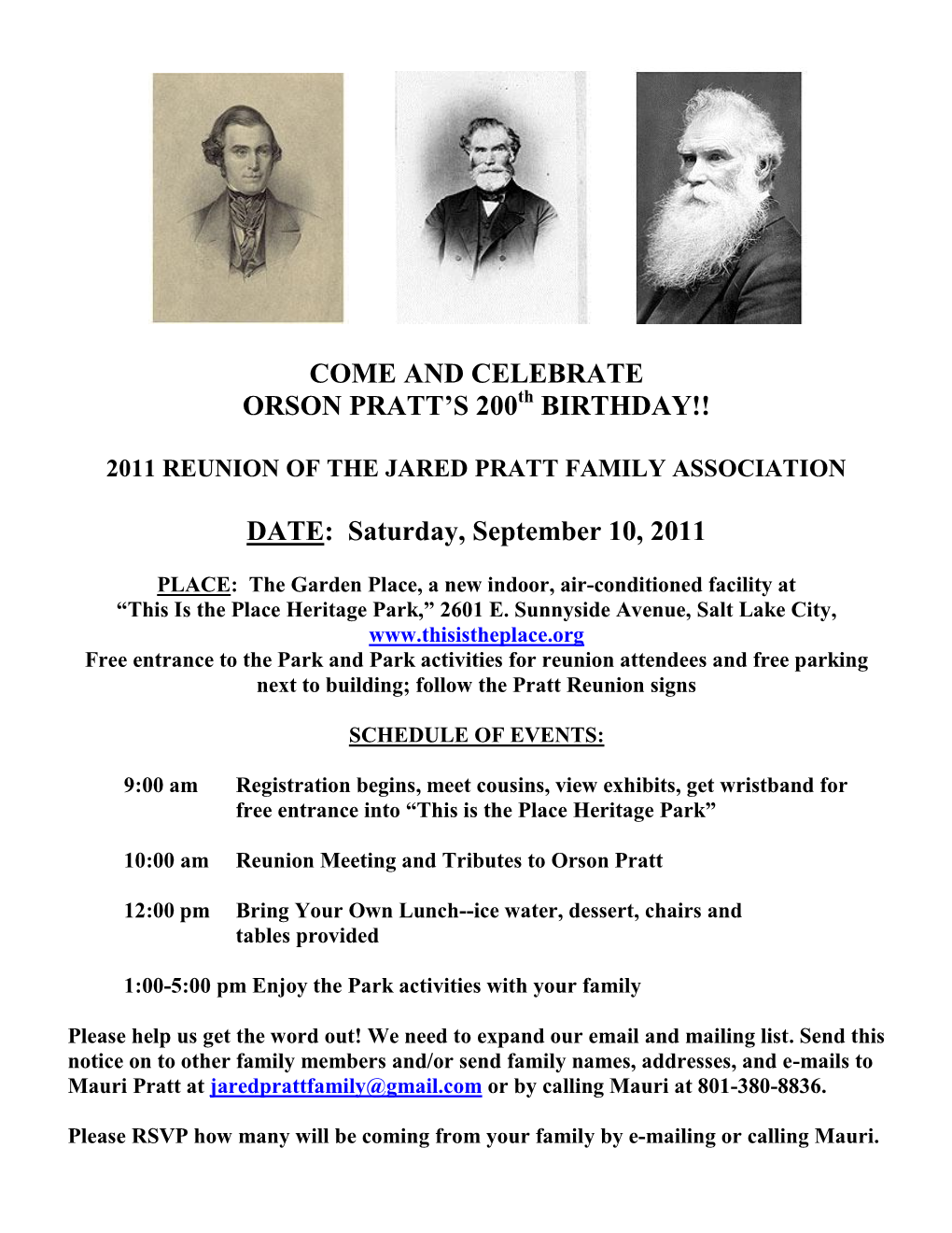 COME and CELEBRATE ORSON PRATT’S 200Th BIRTHDAY!!