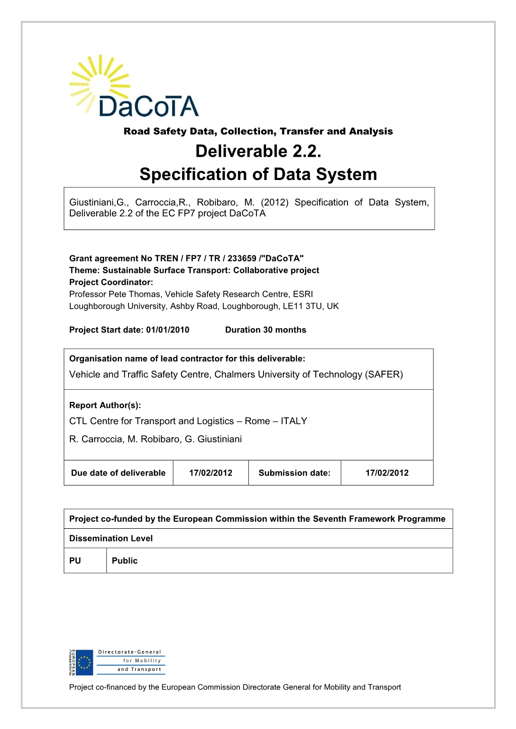 Deliverable 2.2. Specification of Data System