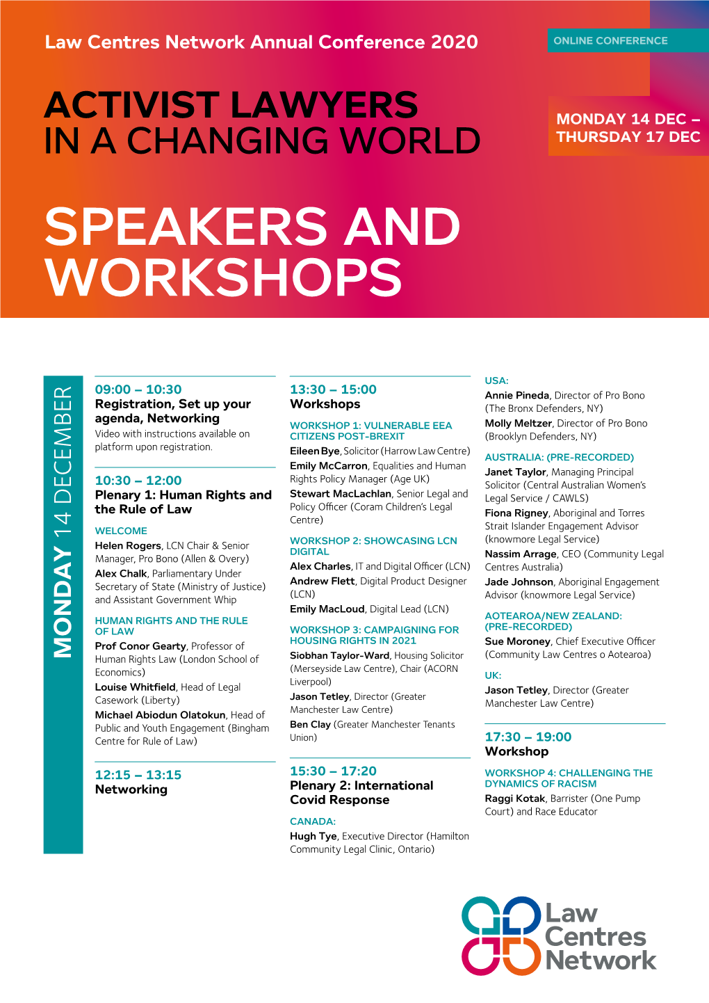 Speakers and Workshops