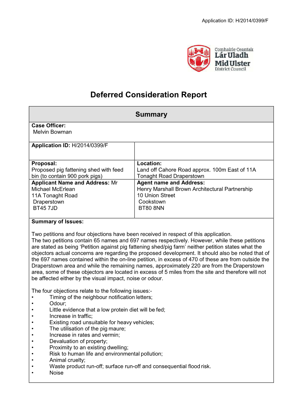 Deferred Consideration Report