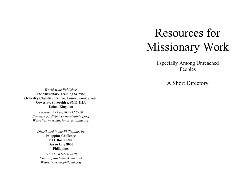 MSP Resources for Missionary Work