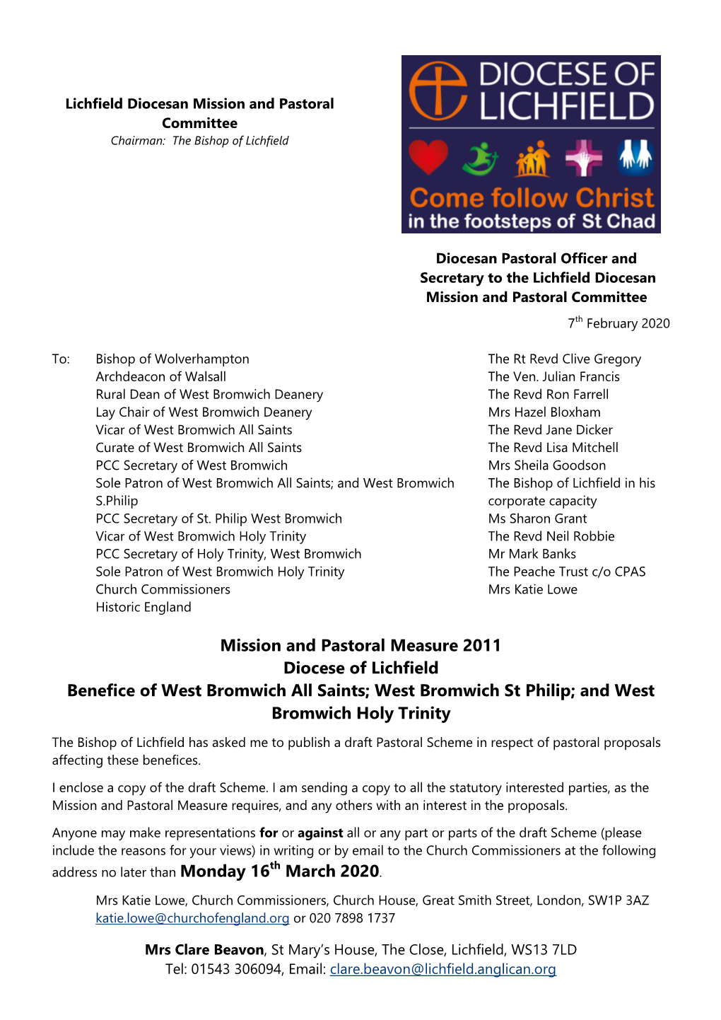 Mission and Pastoral Measure 2011 Diocese of Lichfield Benefice of West Bromwich All Saints; West Bromwich St Philip; and West Bromwich Holy Trinity