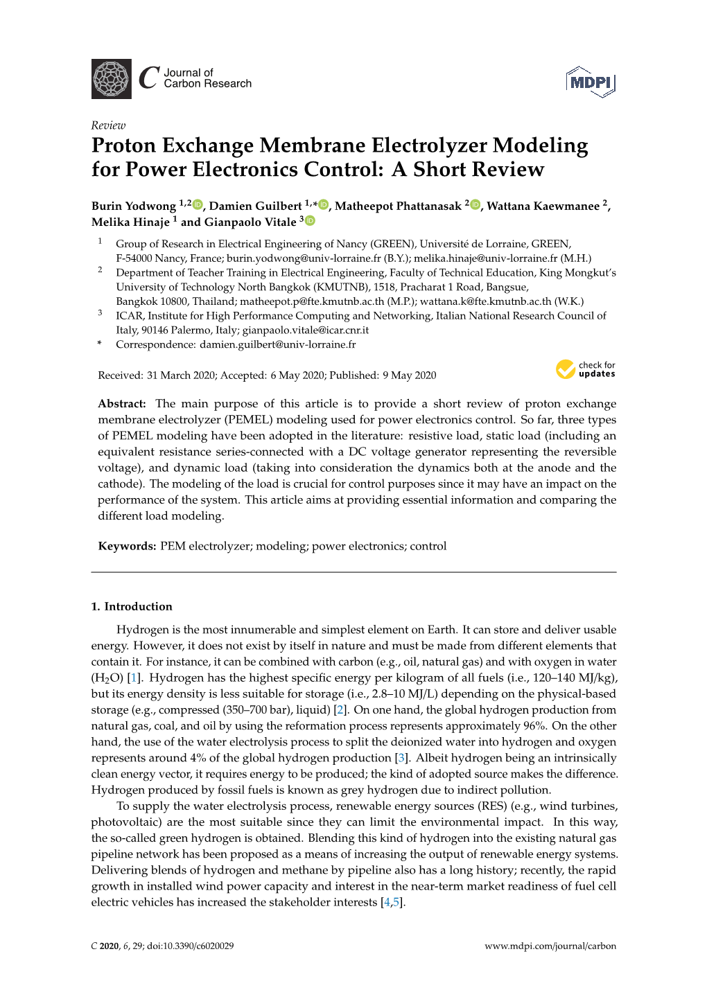 Proton Exchange Membrane Electrolyzer Modeling for Power Electronics Control: a Short Review