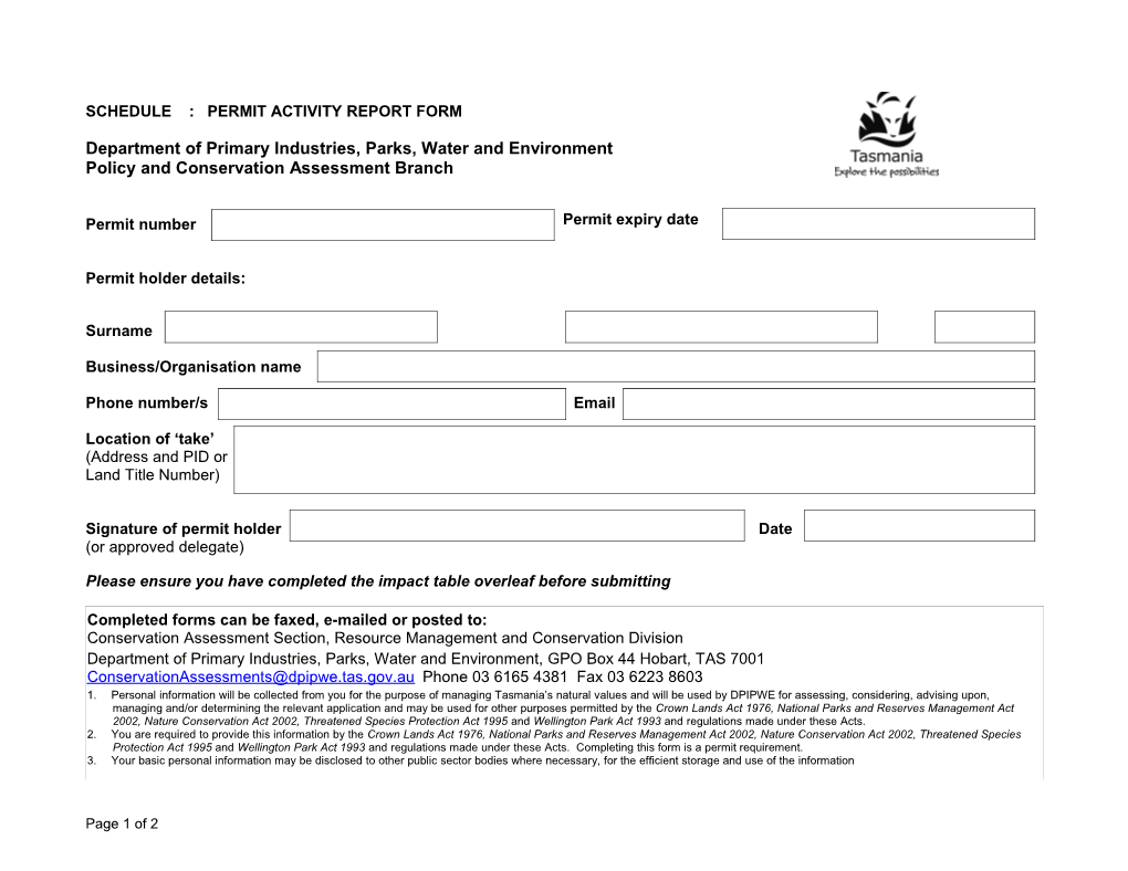 Permit Activity Report Form