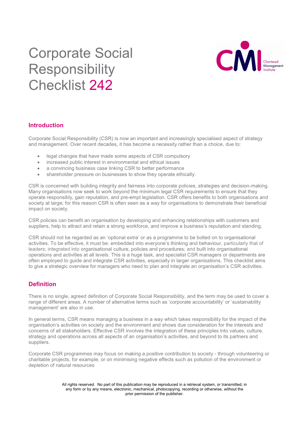 Corporate Social Responsibility Checklist 242