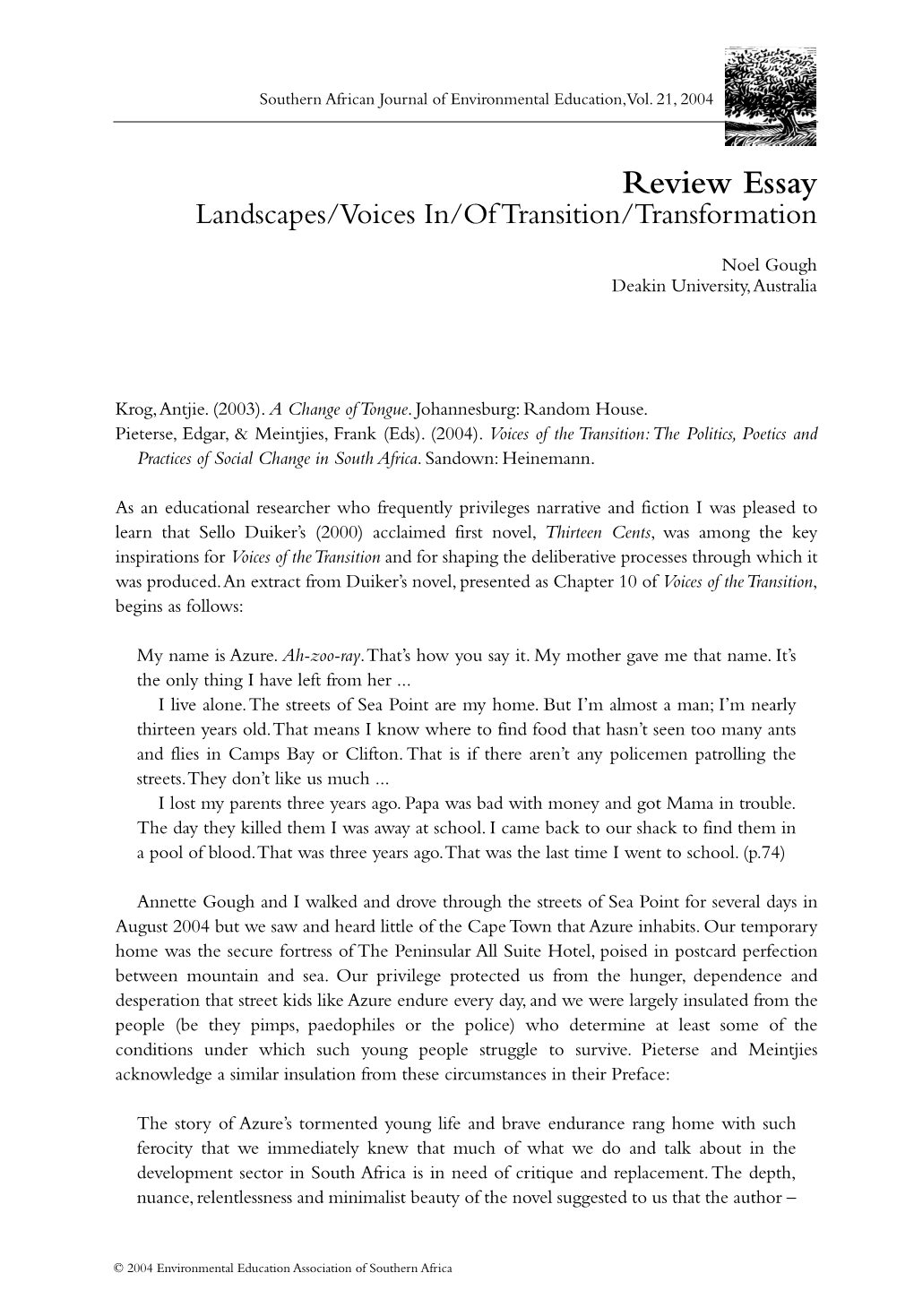 Review Essay Landscapes/Voices In/Of Transition/Transformation