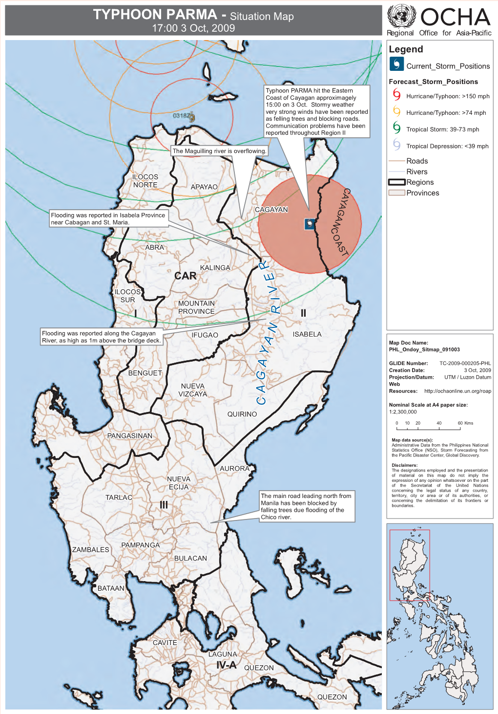 TYPHOON PARMA - Situation Map 17:00 3 Oct, 2009 Regional Office for Asia-Pacific Legend