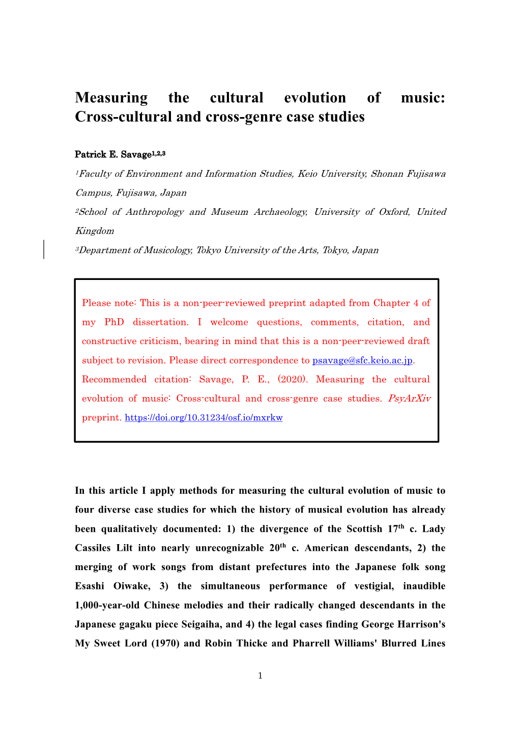 Measuring the Cultural Evolution of Music: Cross-Cultural and Cross-Genre Case Studies