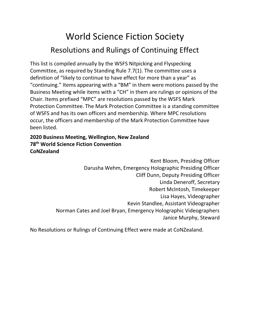 Resolutions and Rulings of Continuing Effect