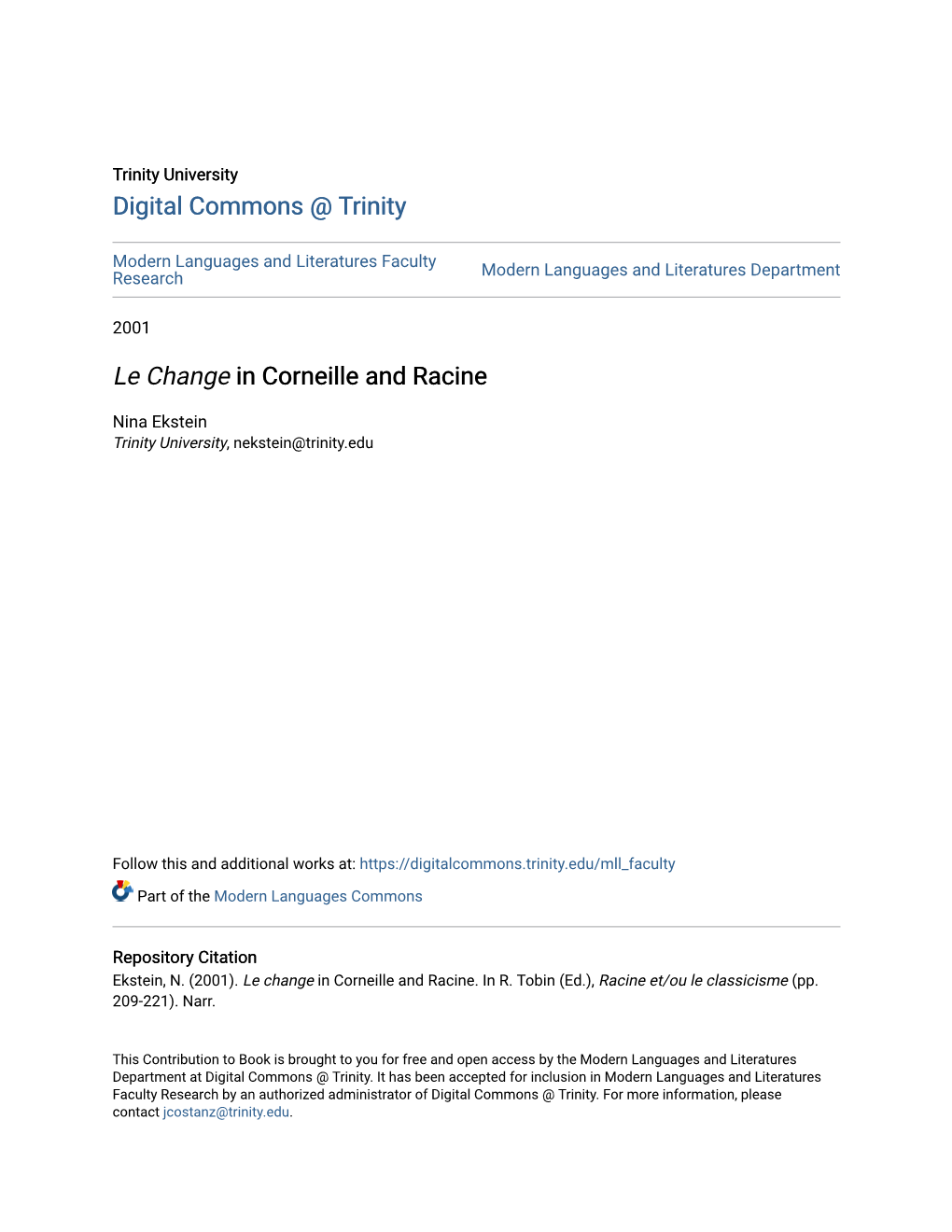 Le Change in Corneille and Racine