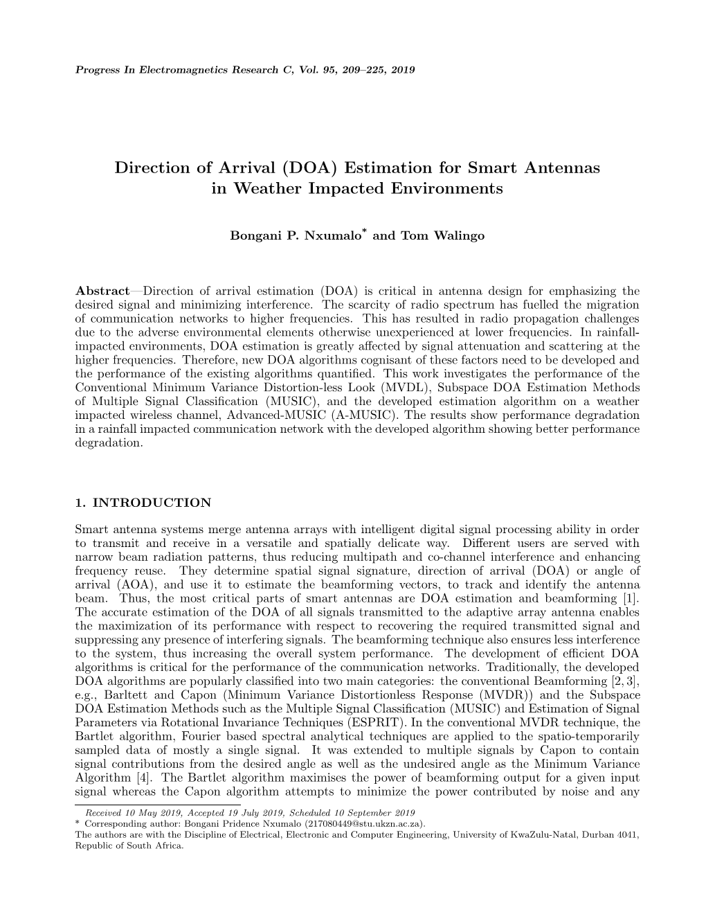 DOA) Estimation for Smart Antennas in Weather Impacted Environments