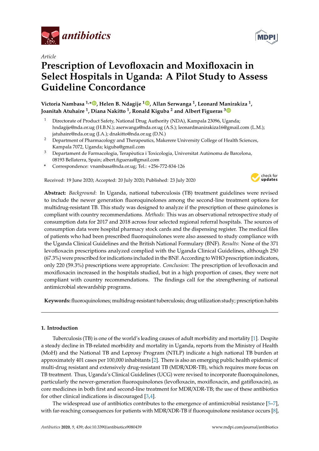 Prescription of Levofloxacin and Moxifloxacin in Select Hospitals In