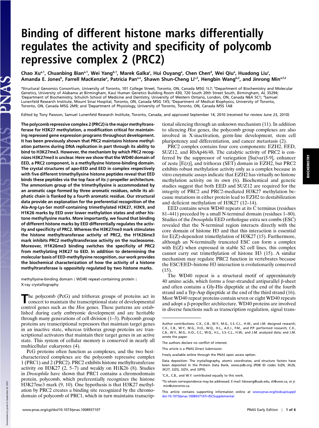 Binding of Different Histone Marks Differentially Regulates the Activity and Specificity of Polycomb Repressive Complex 2 (PRC2)