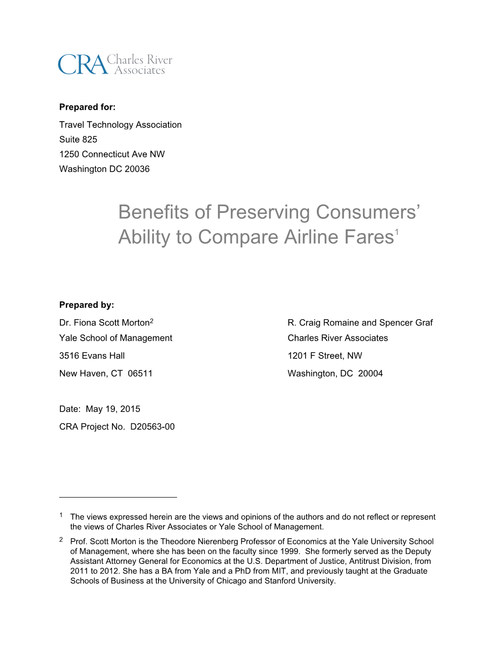 Benefits of Preserving Consumers' Ability to Compare Airline Fares1