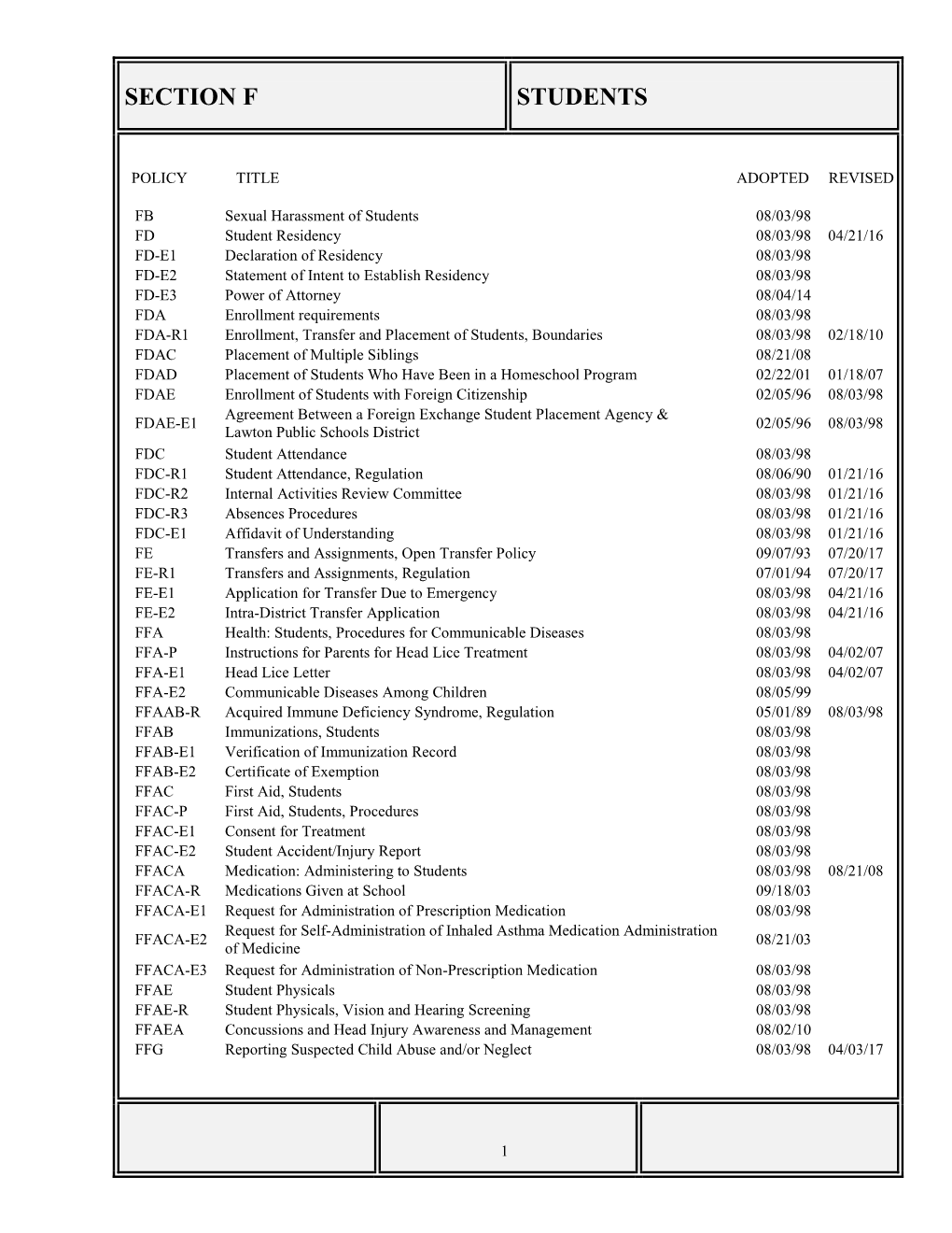 LPS Policy Section F