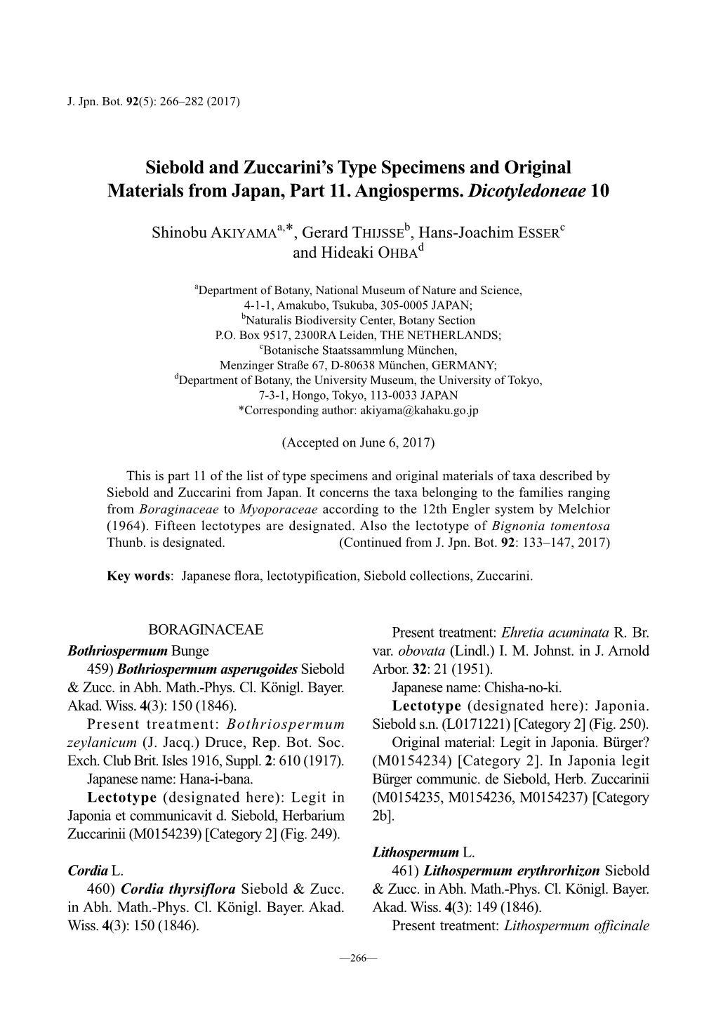 Siebold and Zuccarini's Type Specimens and Original Materials