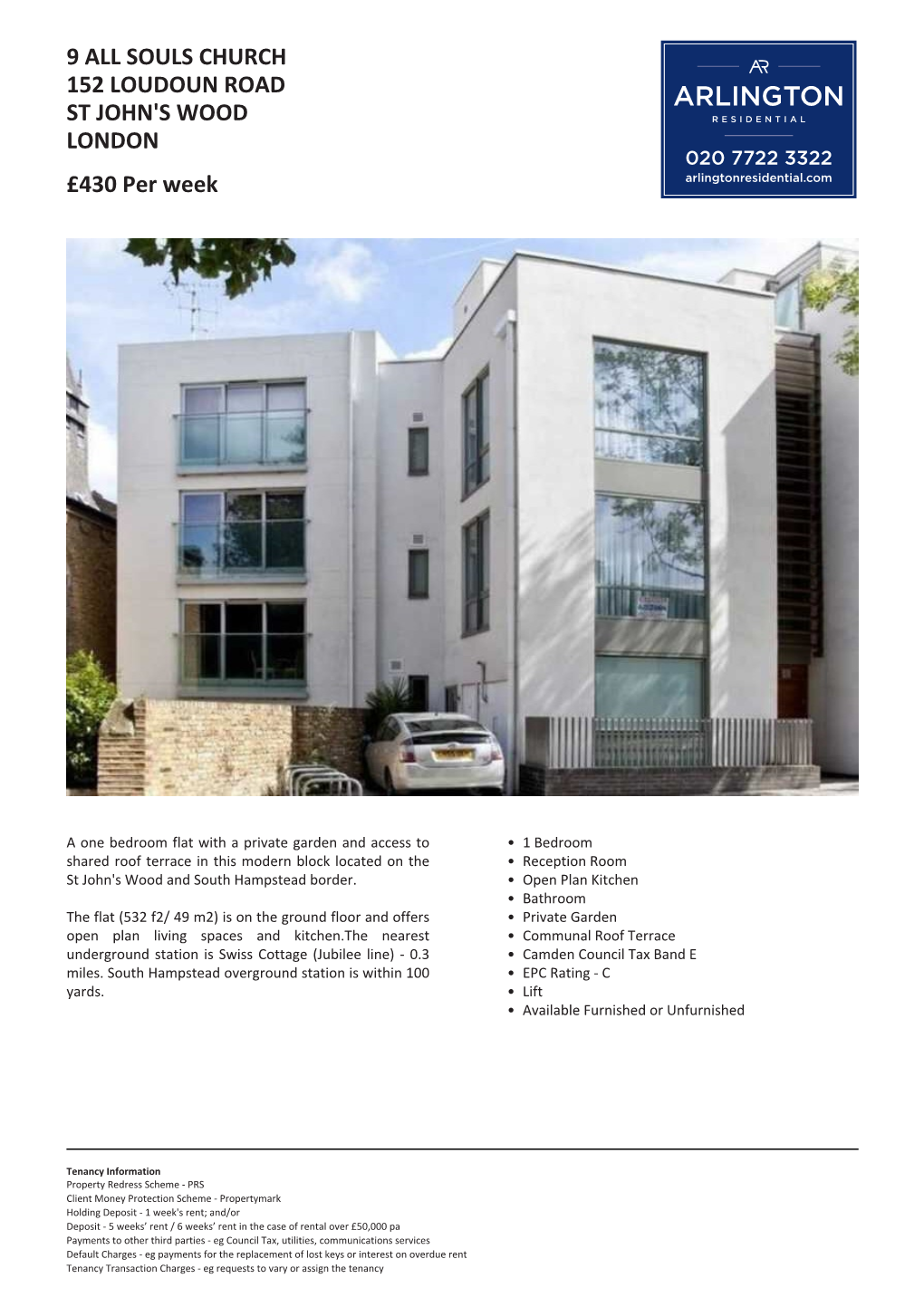 9 ALL SOULS CHURCH 152 LOUDOUN ROAD ST JOHN's WOOD LONDON £430 Per Week