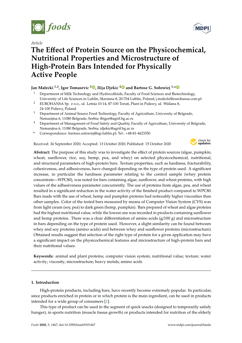 The Effect of Protein Source on the Physicochemical, Nutritional Properties and Microstructure of High-Protein Bars Intended