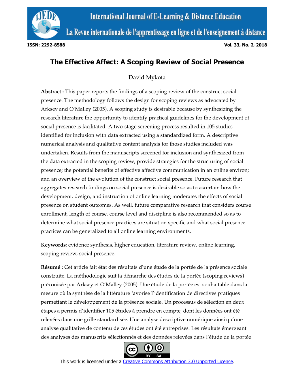 The Effective Affect: a Scoping Review of Social Presence