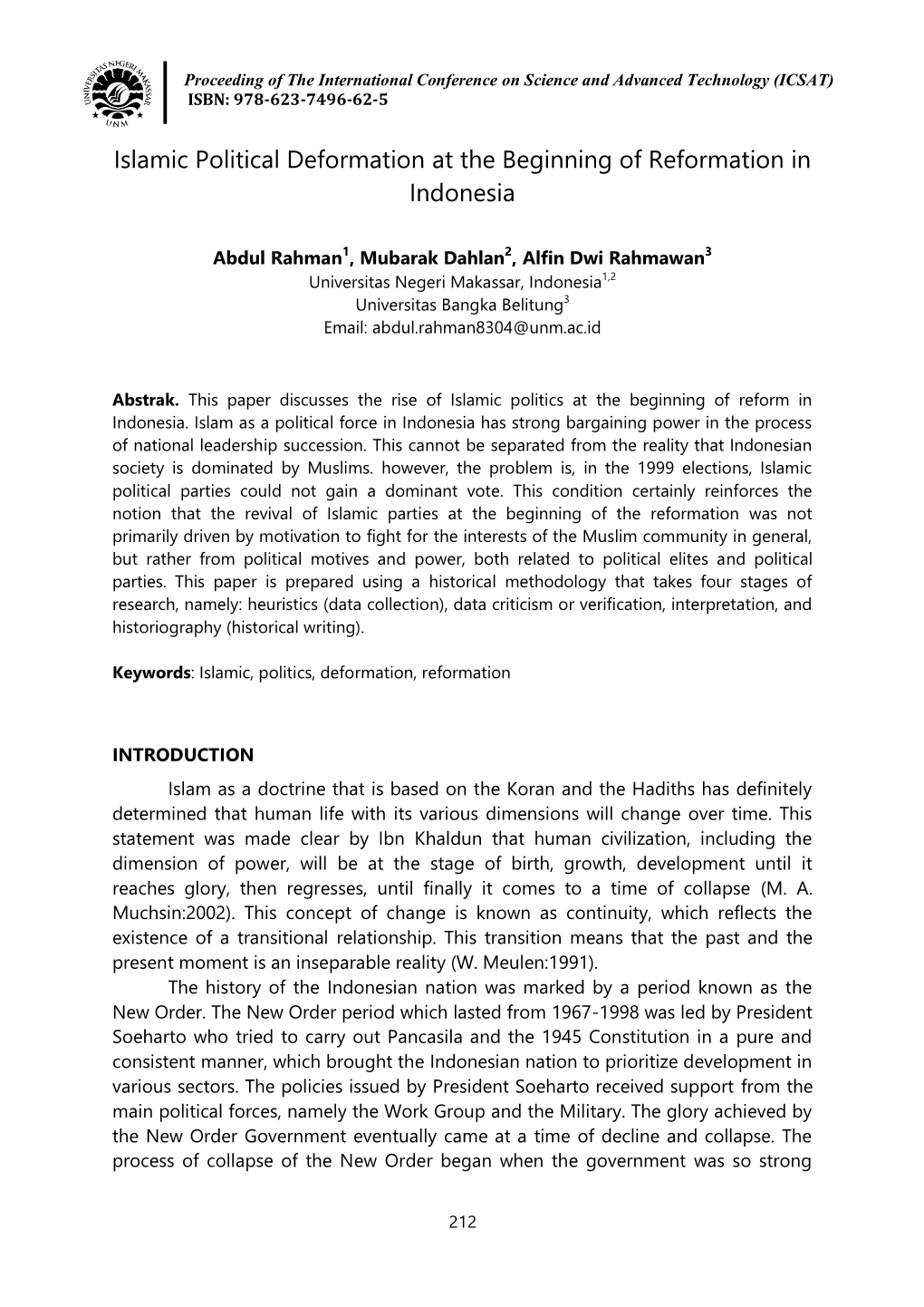 Islamic Political Deformation at the Beginning of Reformation in Indonesia