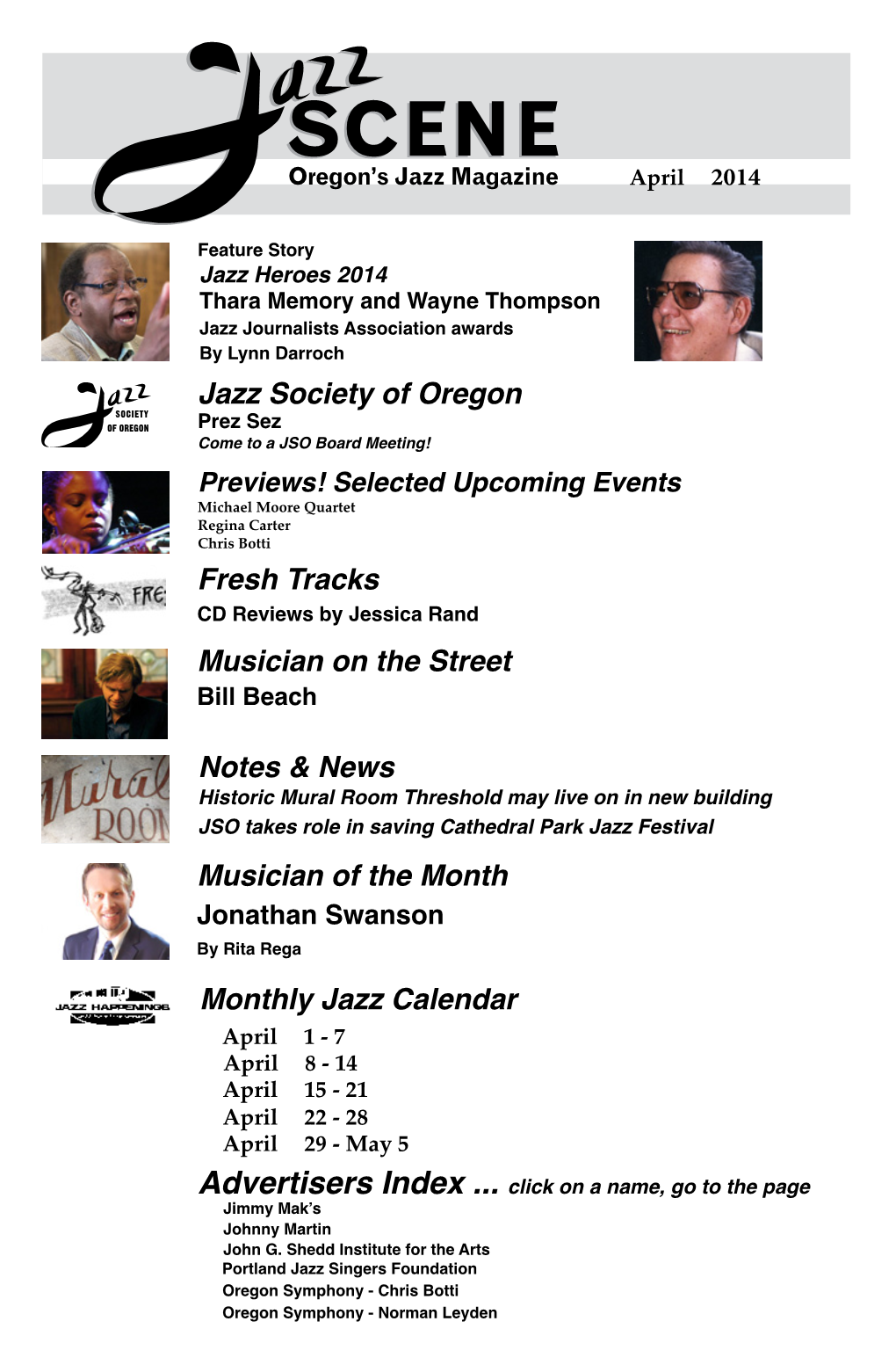 Jazz Society of Oregon Fresh Tracks Monthly Jazz Calendar Musician Of