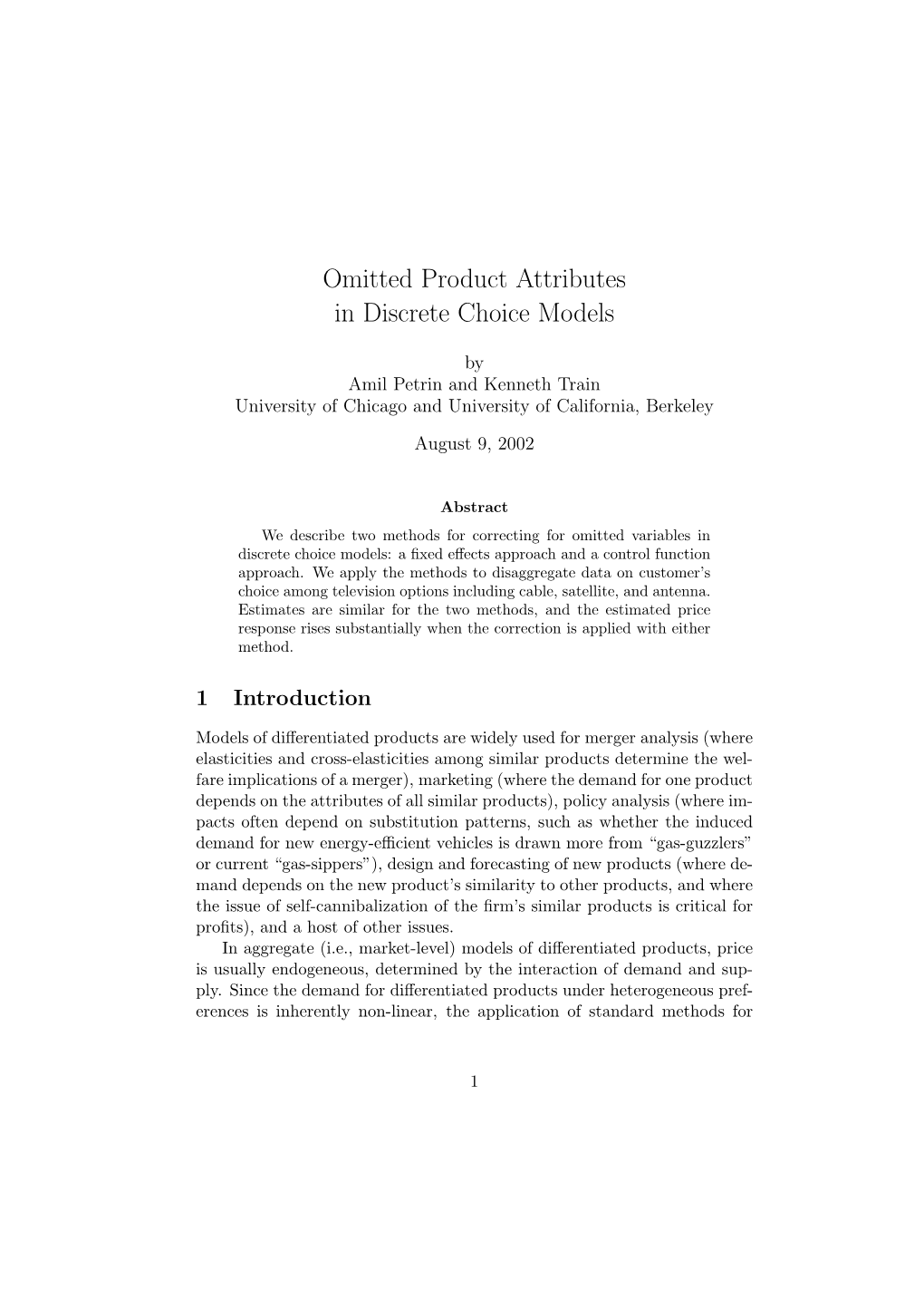 Omitted Product Attributes in Discrete Choice Models