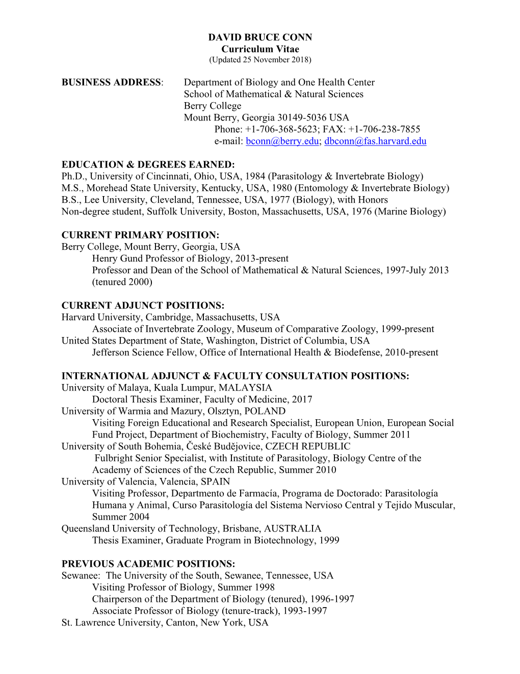 Curriculum Vitae (Updated 25 November 2018)