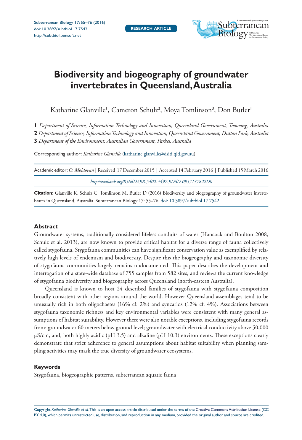 ﻿Biodiversity and Biogeography of Groundwater Invertebrates In