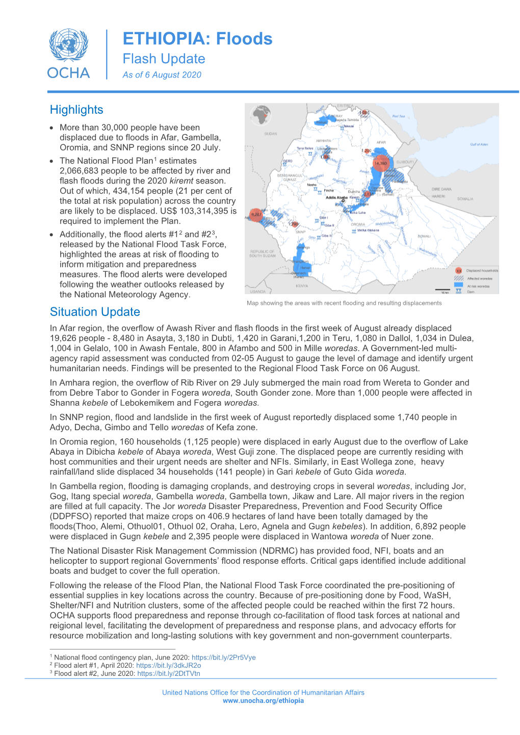 ETHIOPIA: Floods Flash Update As of 6 August 2020