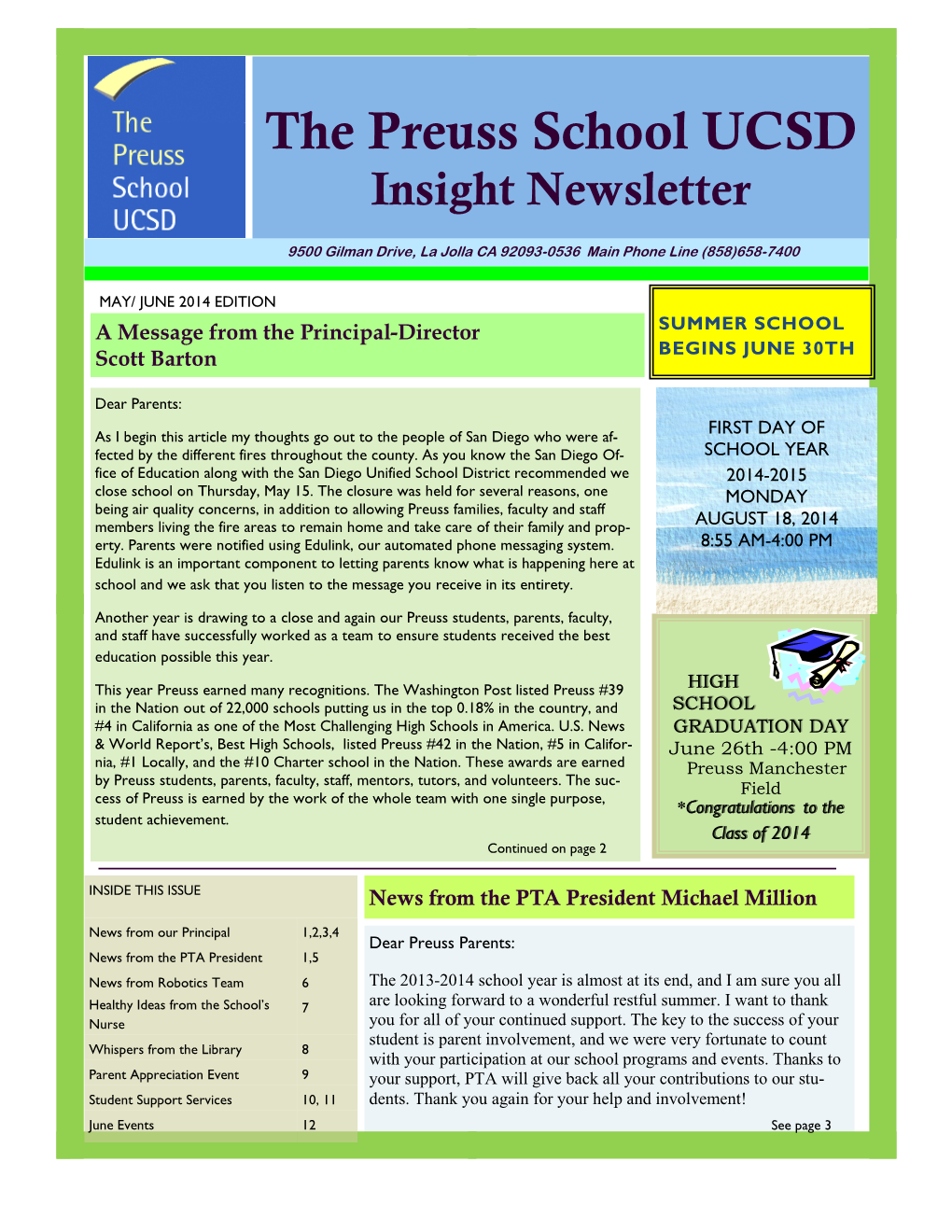 The Preuss School UCSD Insight Newsletter