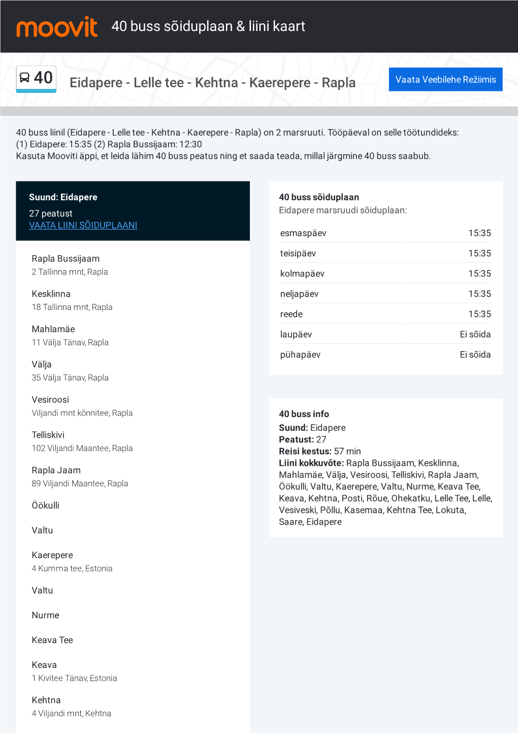 Vaata PDF-Ina: 40 Sõiduplaan, Peatused Ja Kaart