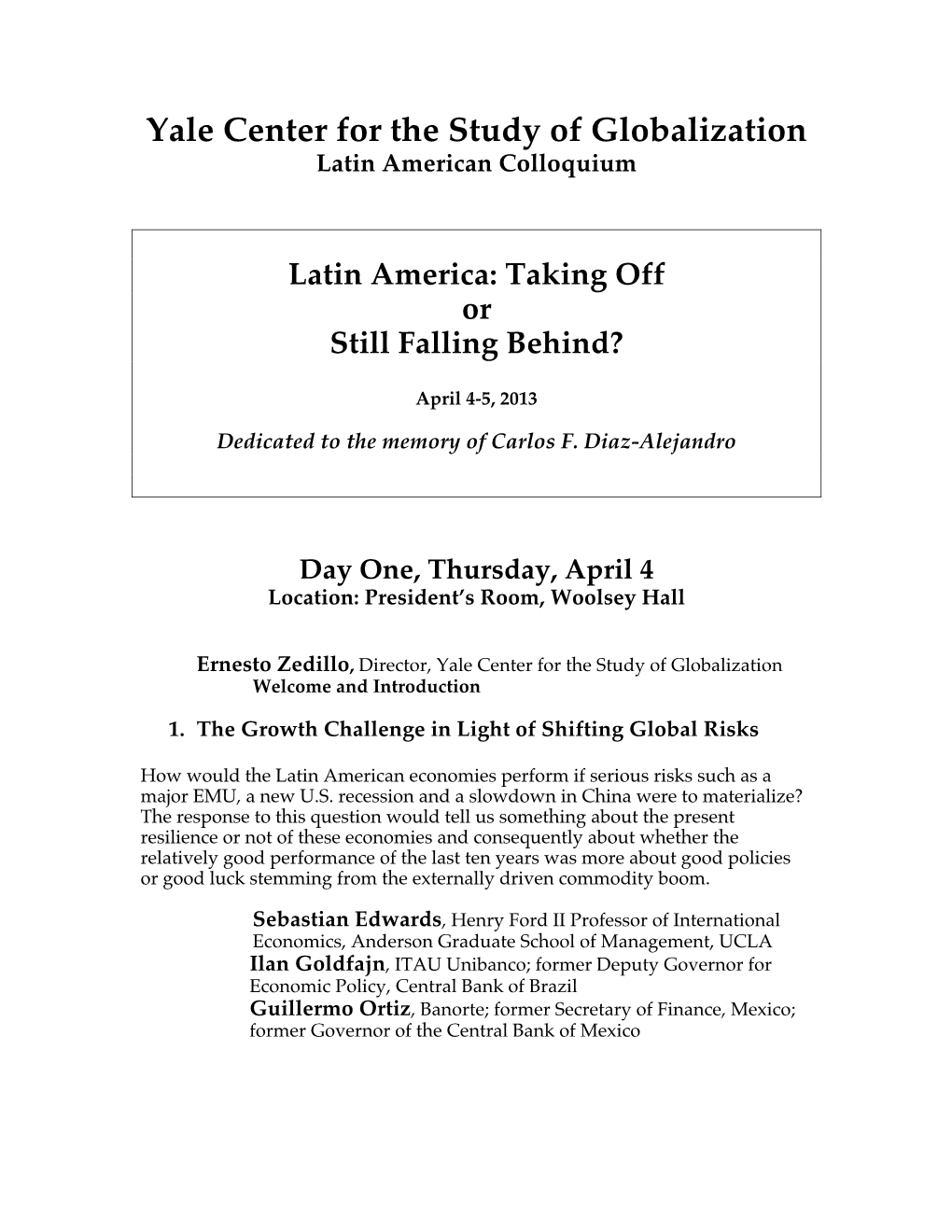 Yale Center for the Study of Globalization Latin American Colloquium