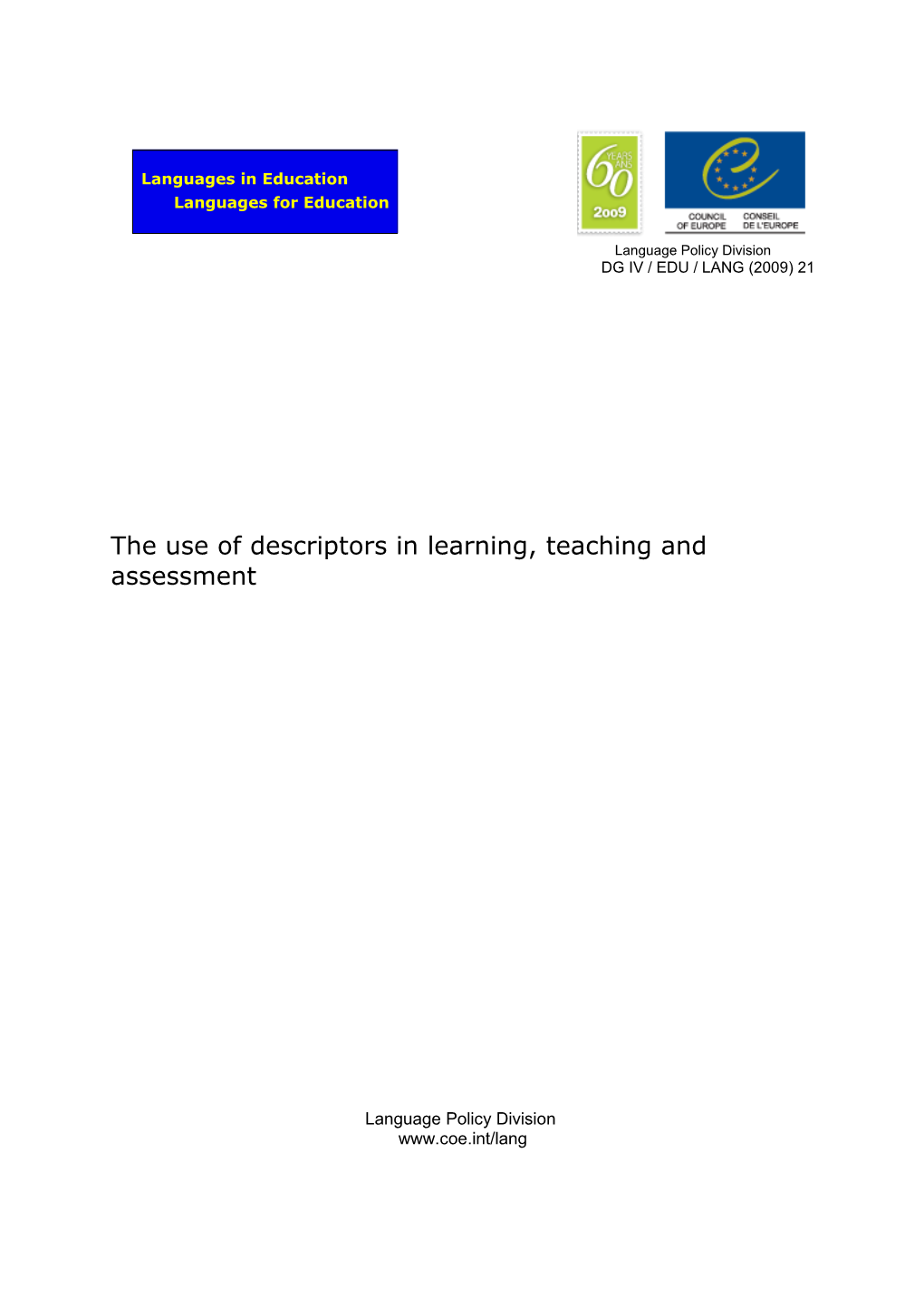 Division Des Politiques Linguistiques, Conseil De L’Europe