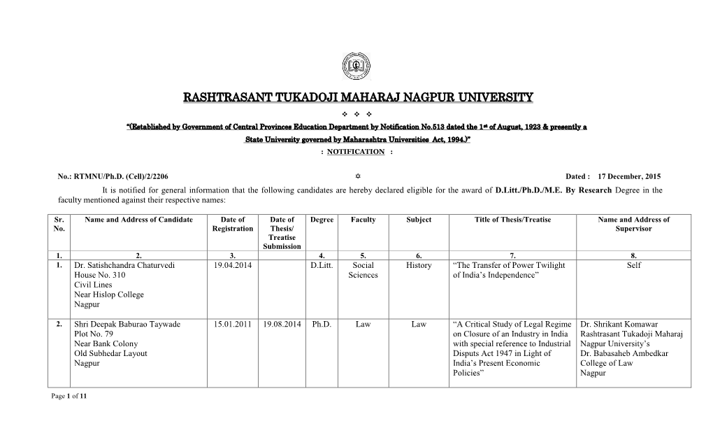 Notification 17 December, 2015