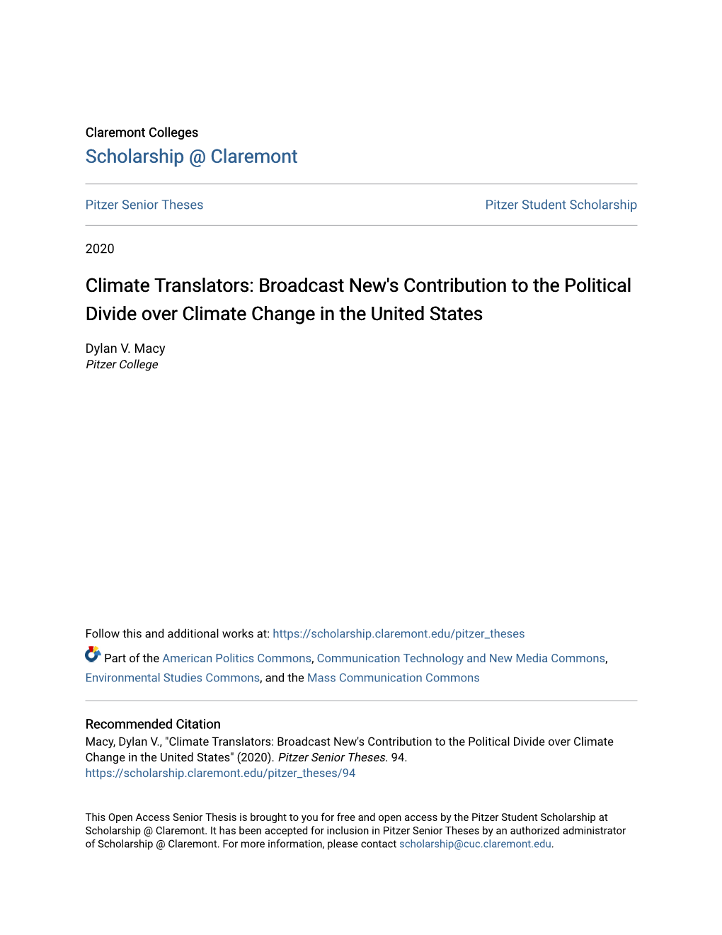 Broadcast New's Contribution to the Political Divide Over Climate Change in the United States