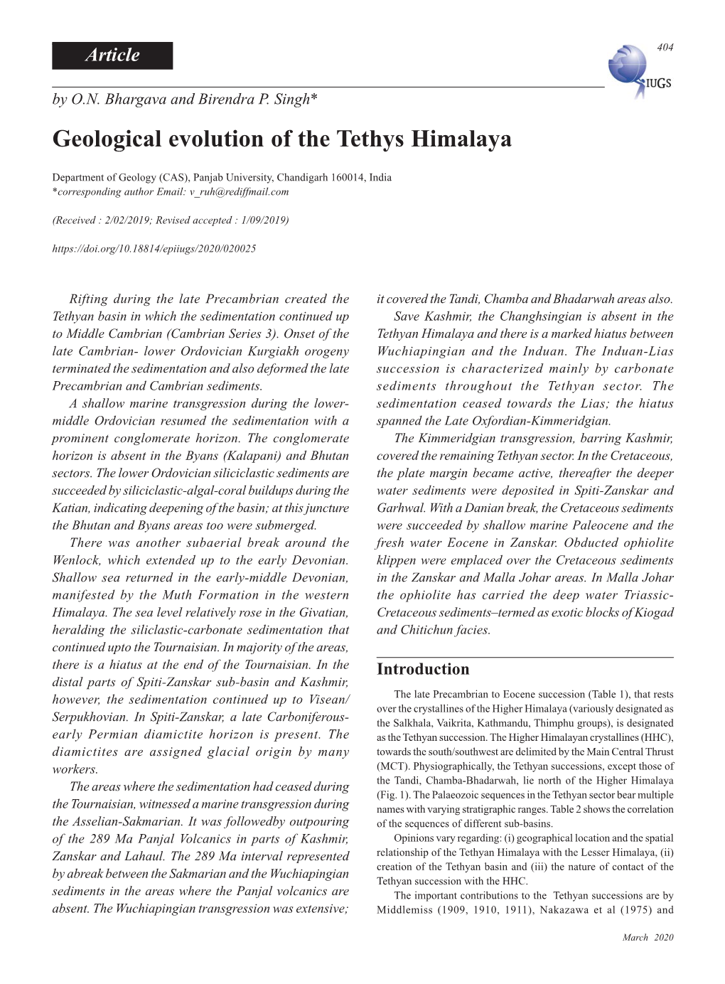 Geological Evolution of the Tethys Himalaya