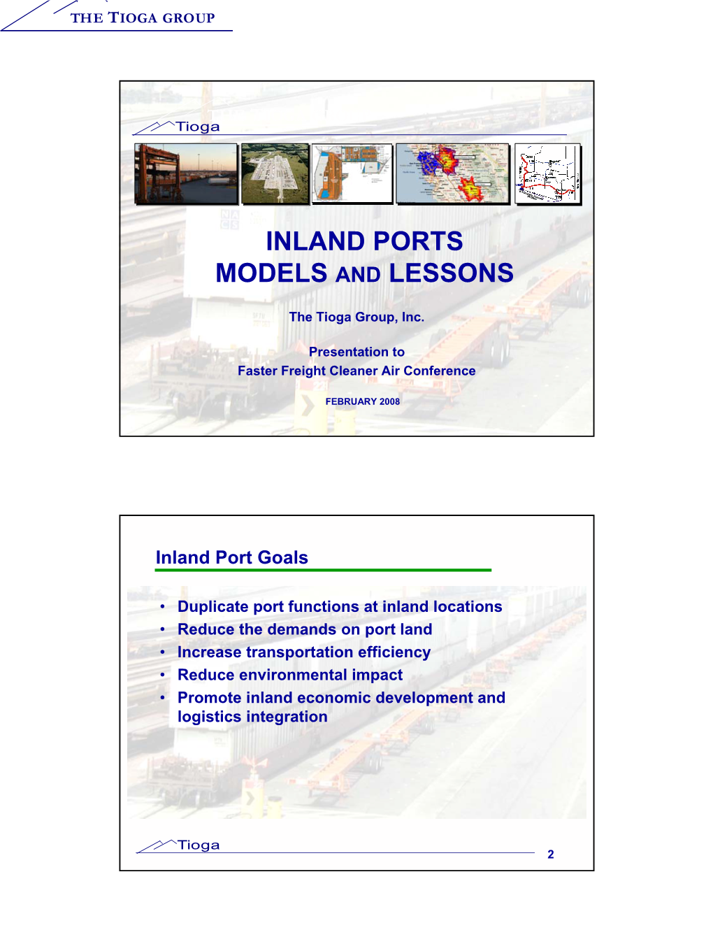 Inland Ports Models and Lessons