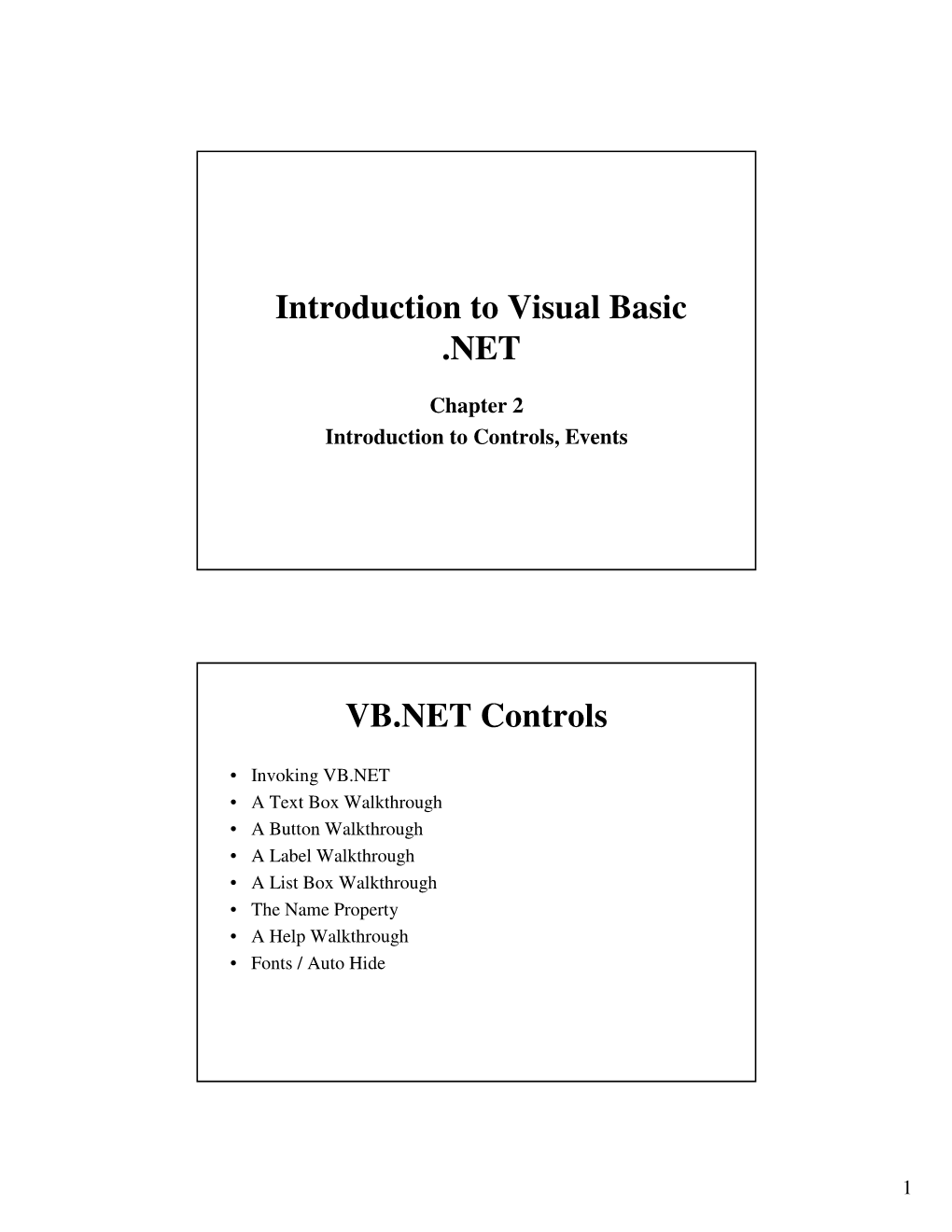 Introduction to Visual Basic .NET VB.NET Controls