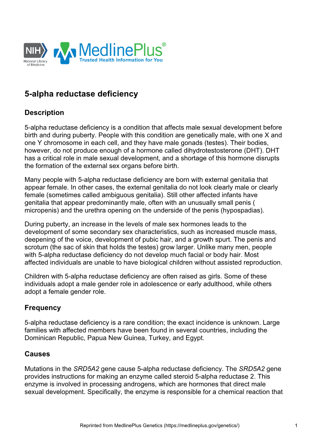 5-Alpha Reductase Deficiency